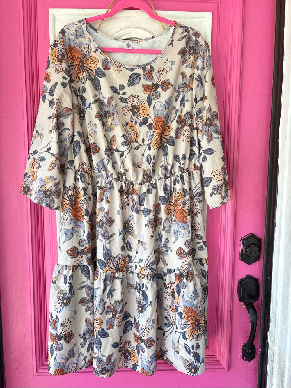 Women's Floral Tiered Casual Dress in Cream and Rust